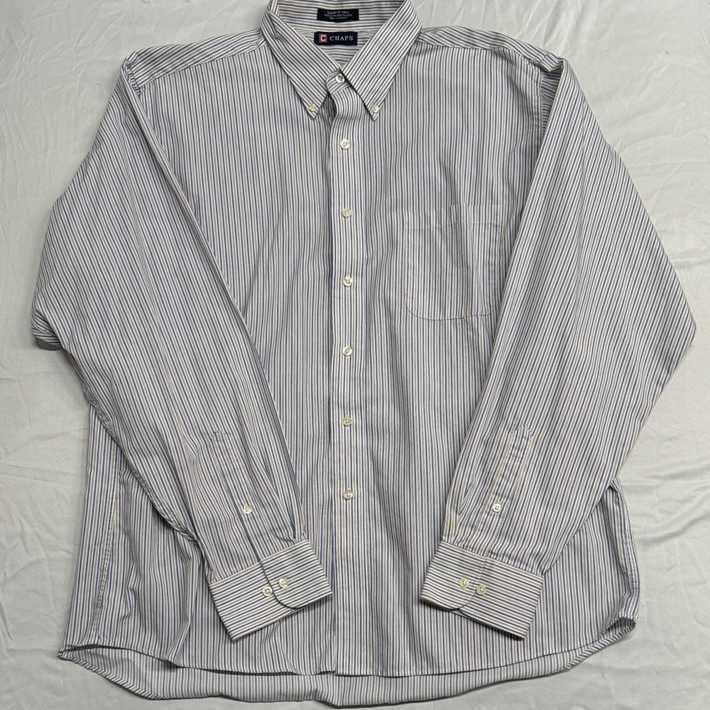Chaps Men's Striped Dress Shirt in White and Blue